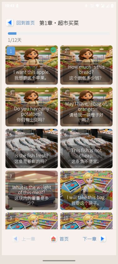 每章 12 天課程列表
